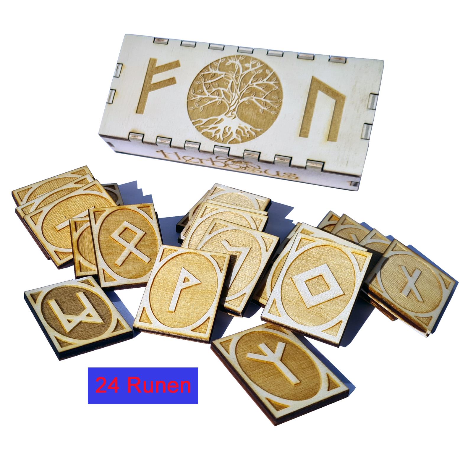 Hochwertiges Set aus 24 Runen in eine Geschenkbox aus Holz