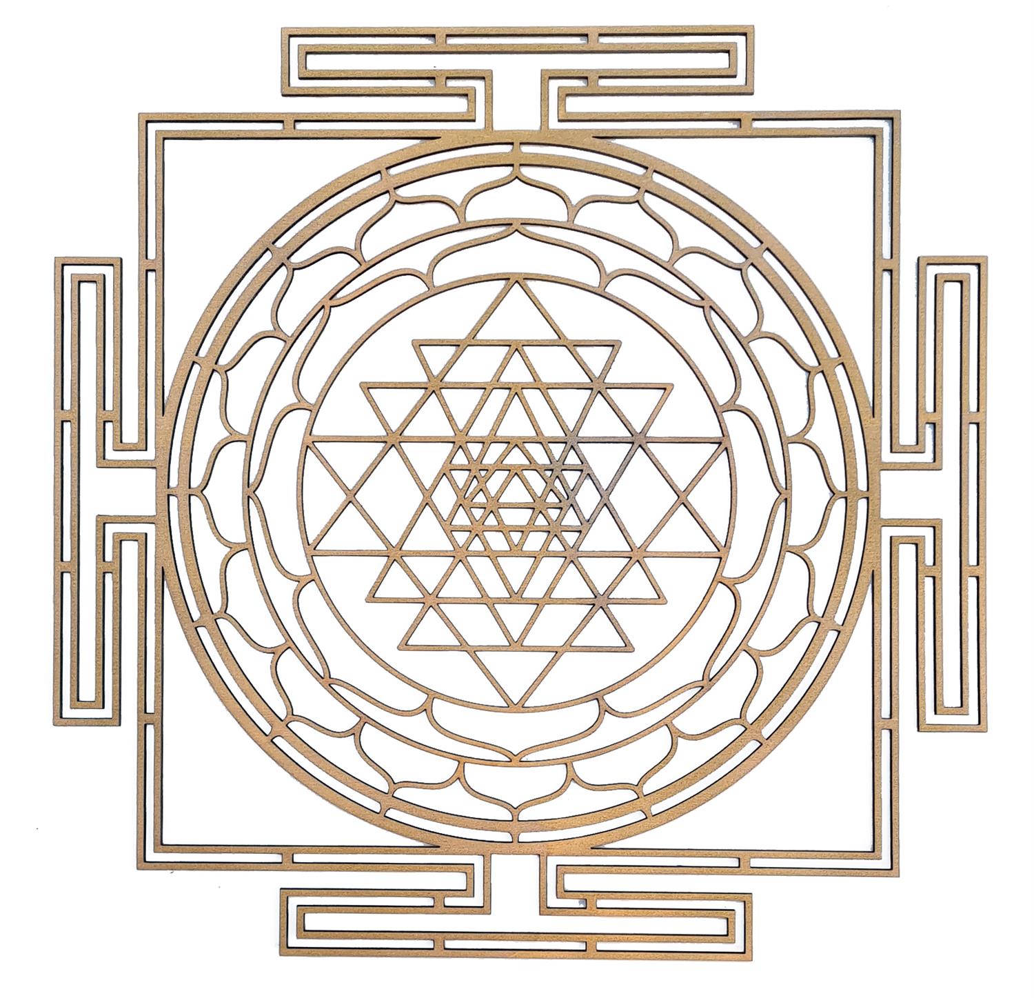 Sri Yantra mit Labyrinth Wanddekor aus Holz ca. 41cm x 41cm