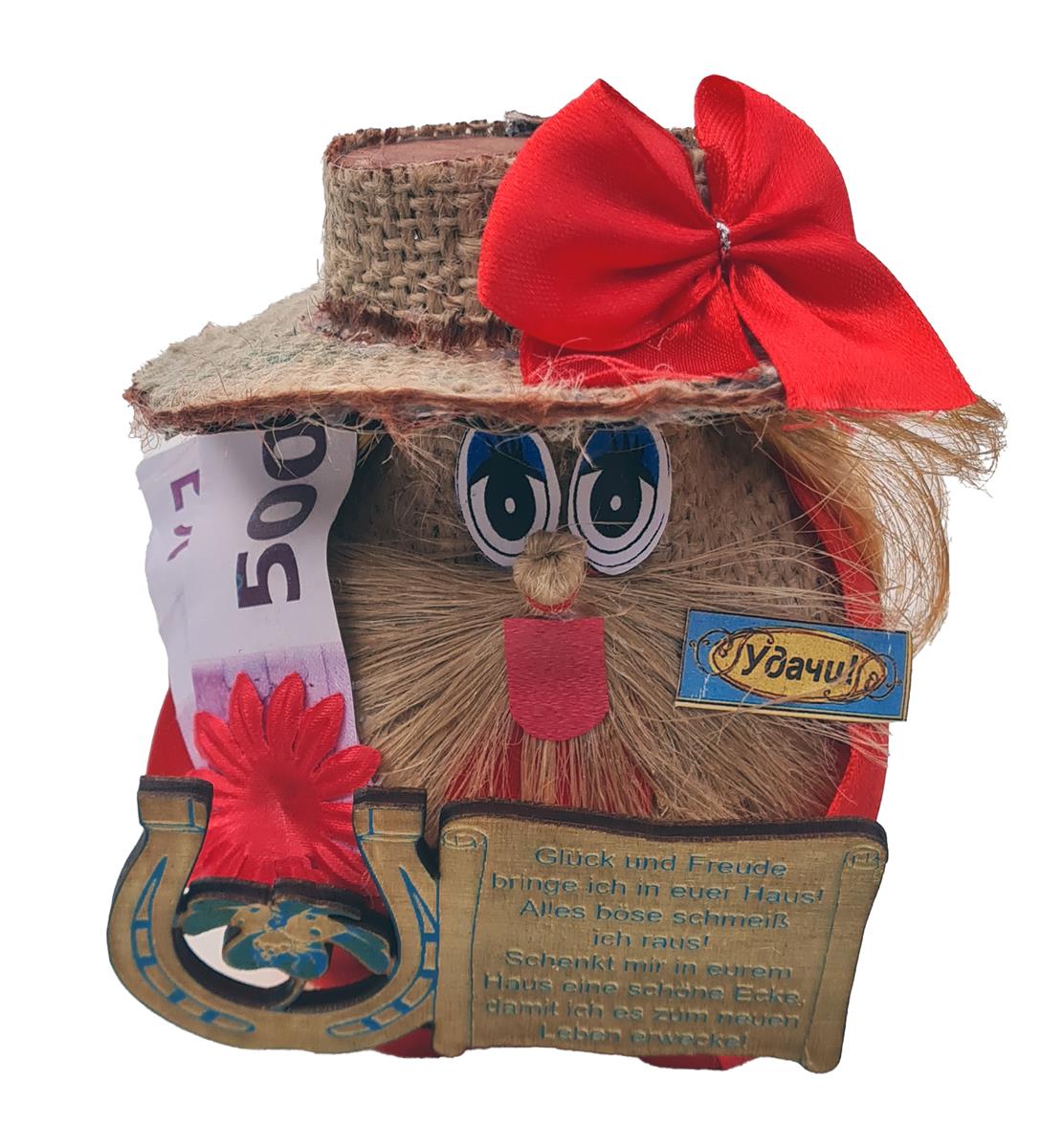 Glücksbringer Domowoj Russische Puppe Hausgeist 12-15cm Spruch auf deutsch