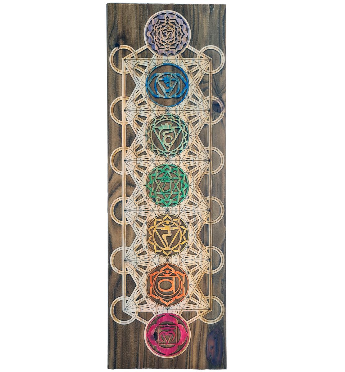 Metatron-Geometrie 7 Chakra Holzdeko - Handbemalt, Einzigartiges Unikat